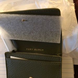 New Tory Burch green khaki small wallet